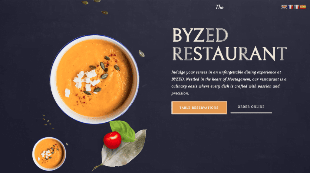 Portfolio "Screenshot of Byzed Restaurant's website, showcasing the innovative design and strategic elements implemented by LC Agency."