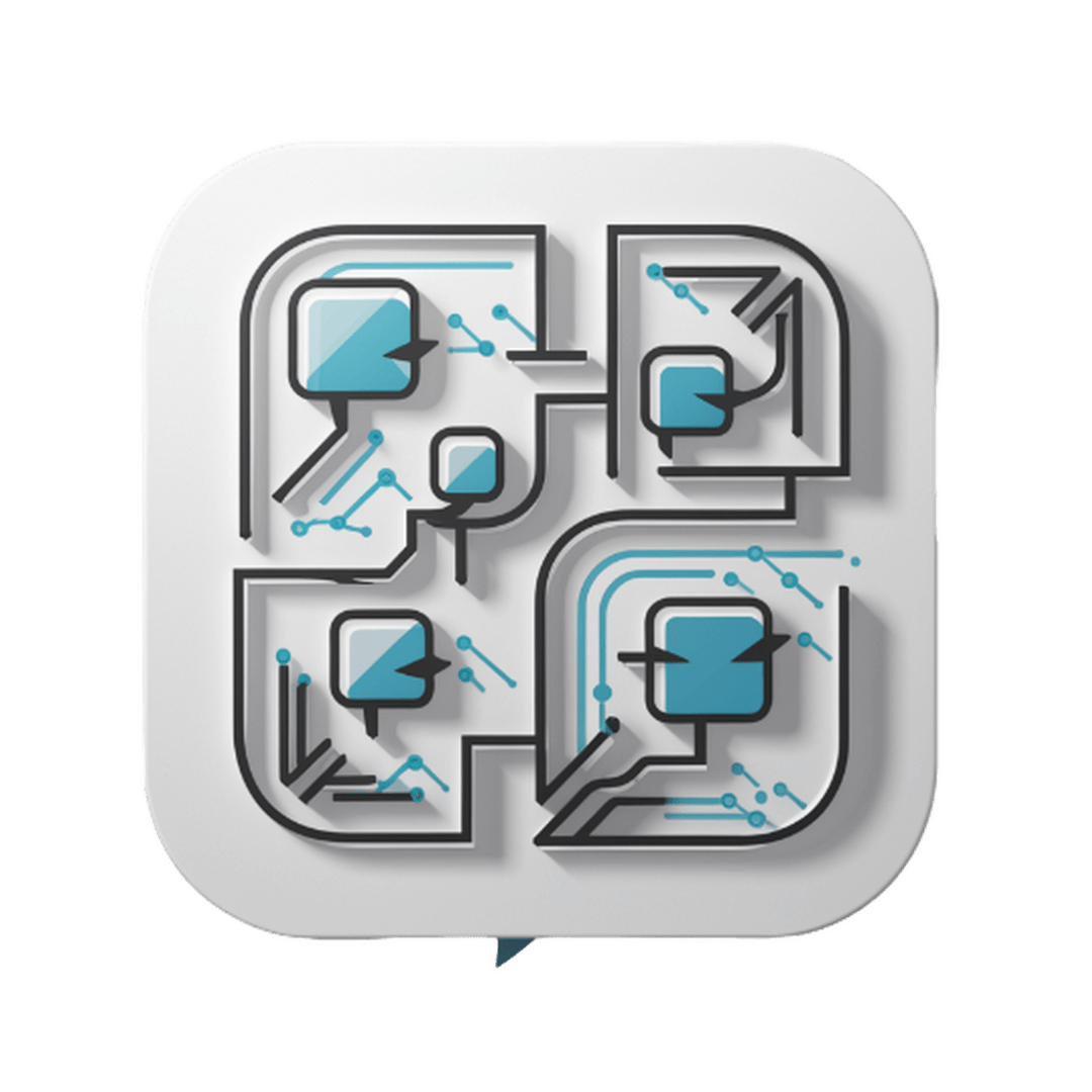 "Community engagement icon by Las Cucarachas Digital Marketing and Business Development Agency, showcasing interconnected people icons and speech bubbles in blue and white."