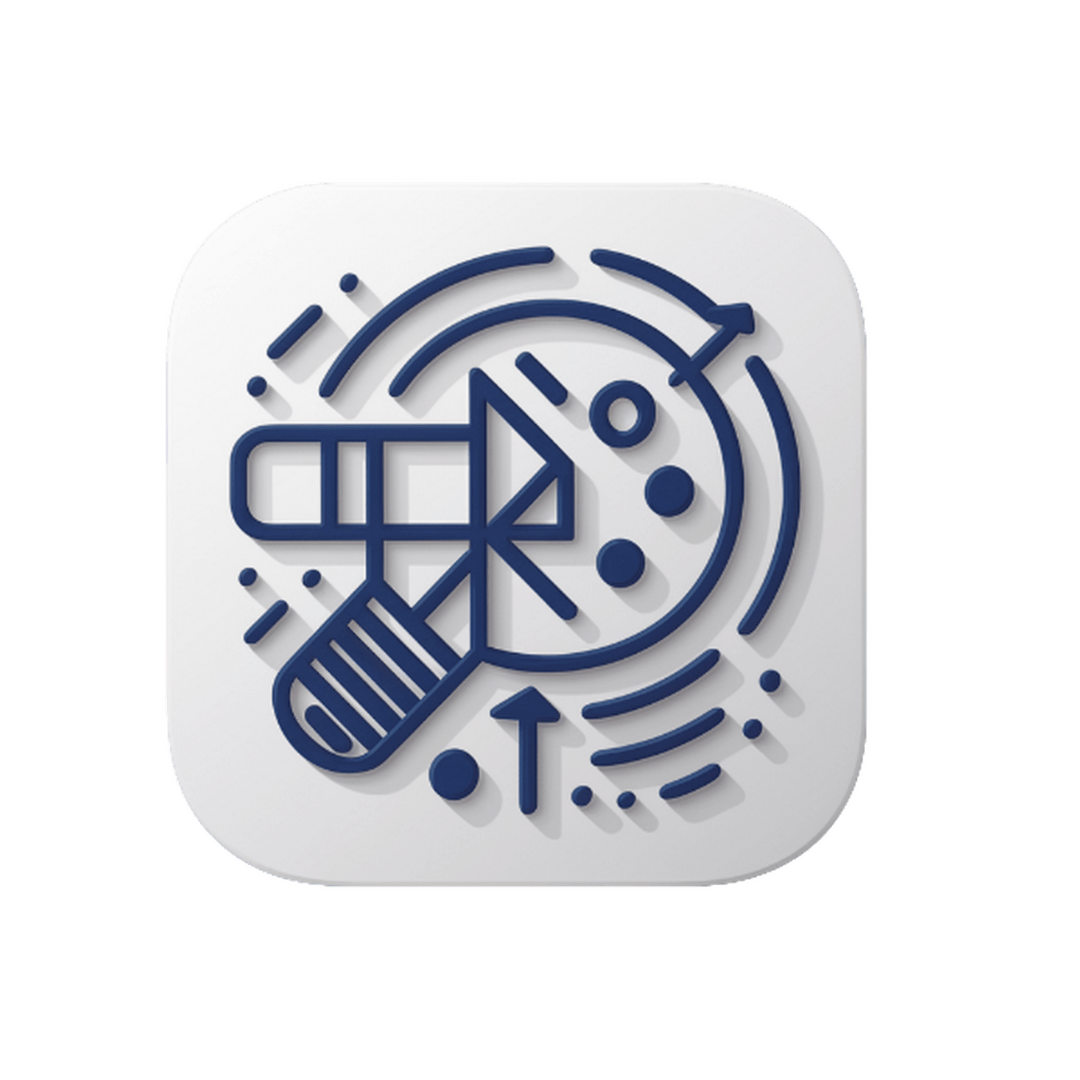 "Creative campaigns icon by Las Cucarachas Digital Marketing and Business Development Agency, showcasing a megaphone, colorful graphics, and lightbulb in blue and white."