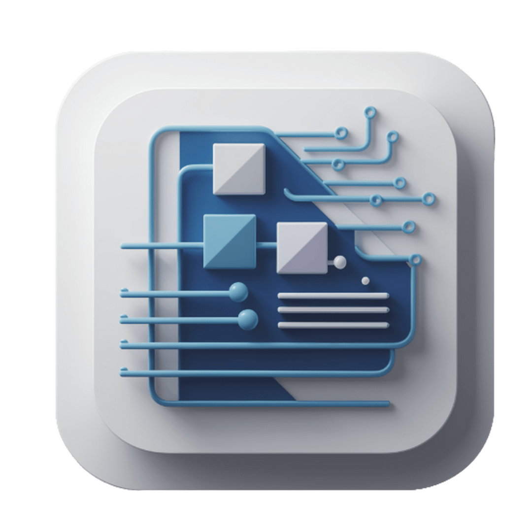 "Content management systems icon by Las Cucarachas Digital Marketing and Business Development Agency, showcasing a computer screen with content blocks and a gear symbol in blue and white."