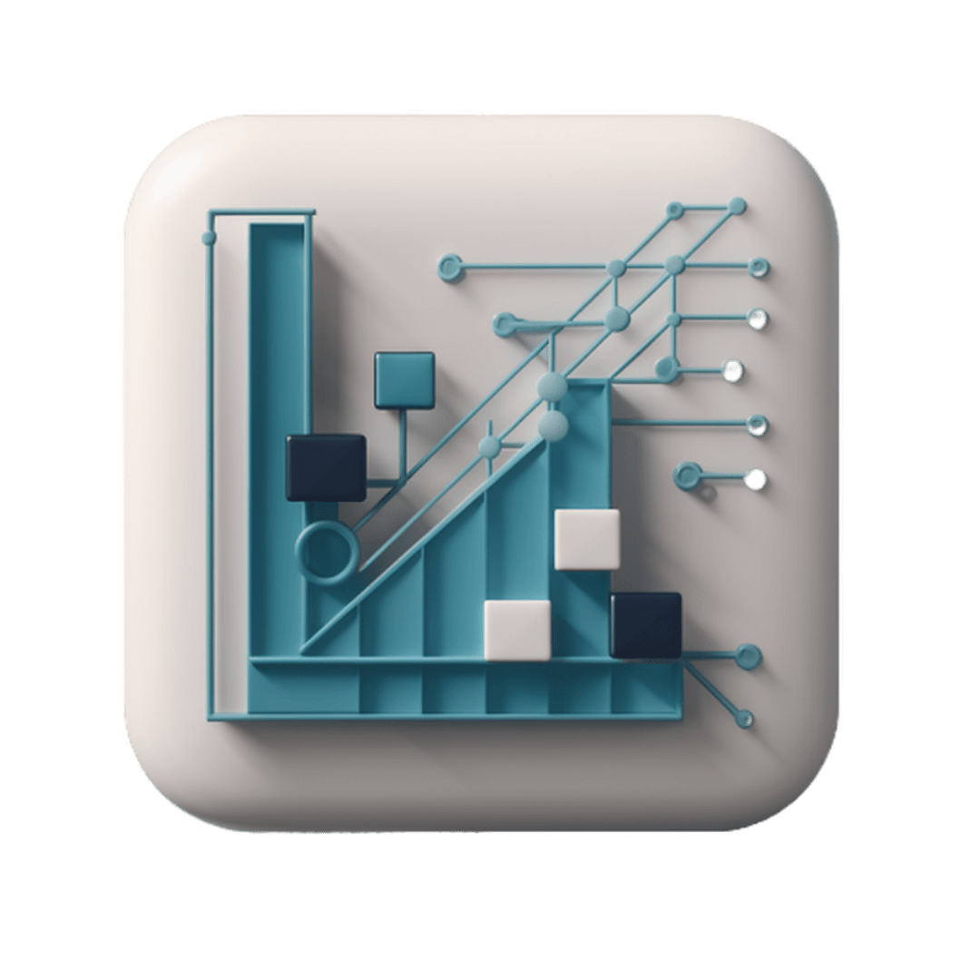 "Performance analytics icon by Las Cucarachas Digital Marketing and Business Development Agency, showcasing a line graph with upward trends in blue and white."