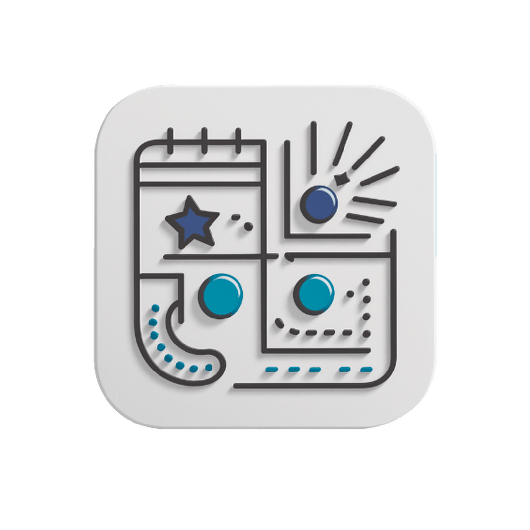 "Event planning icon by Las Cucarachas Digital Marketing and Business Development Agency, showcasing a calendar and confetti burst in blue and white."