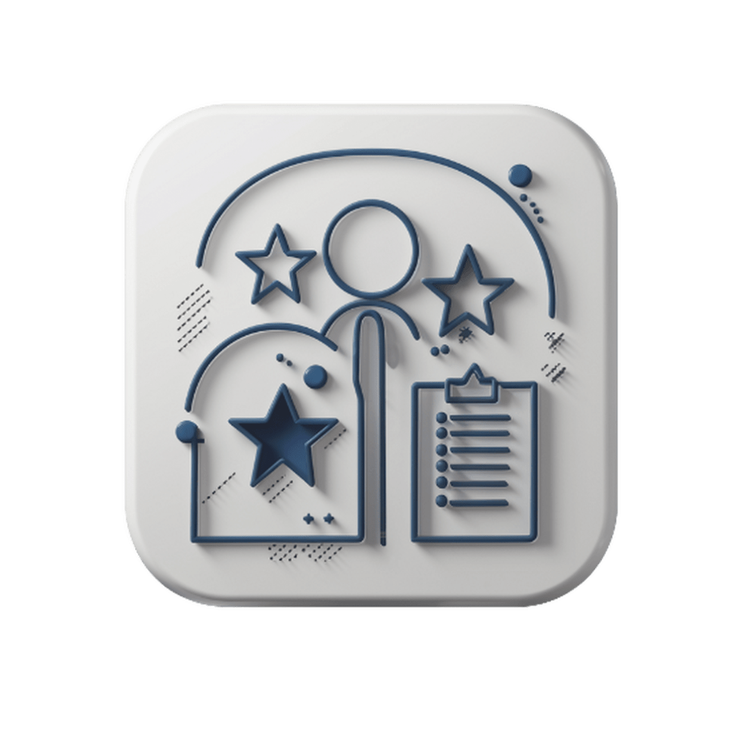 "On-site management icon by Las Cucarachas Digital Marketing and Business Development Agency, showcasing a person with a headset and clipboard in blue and white."