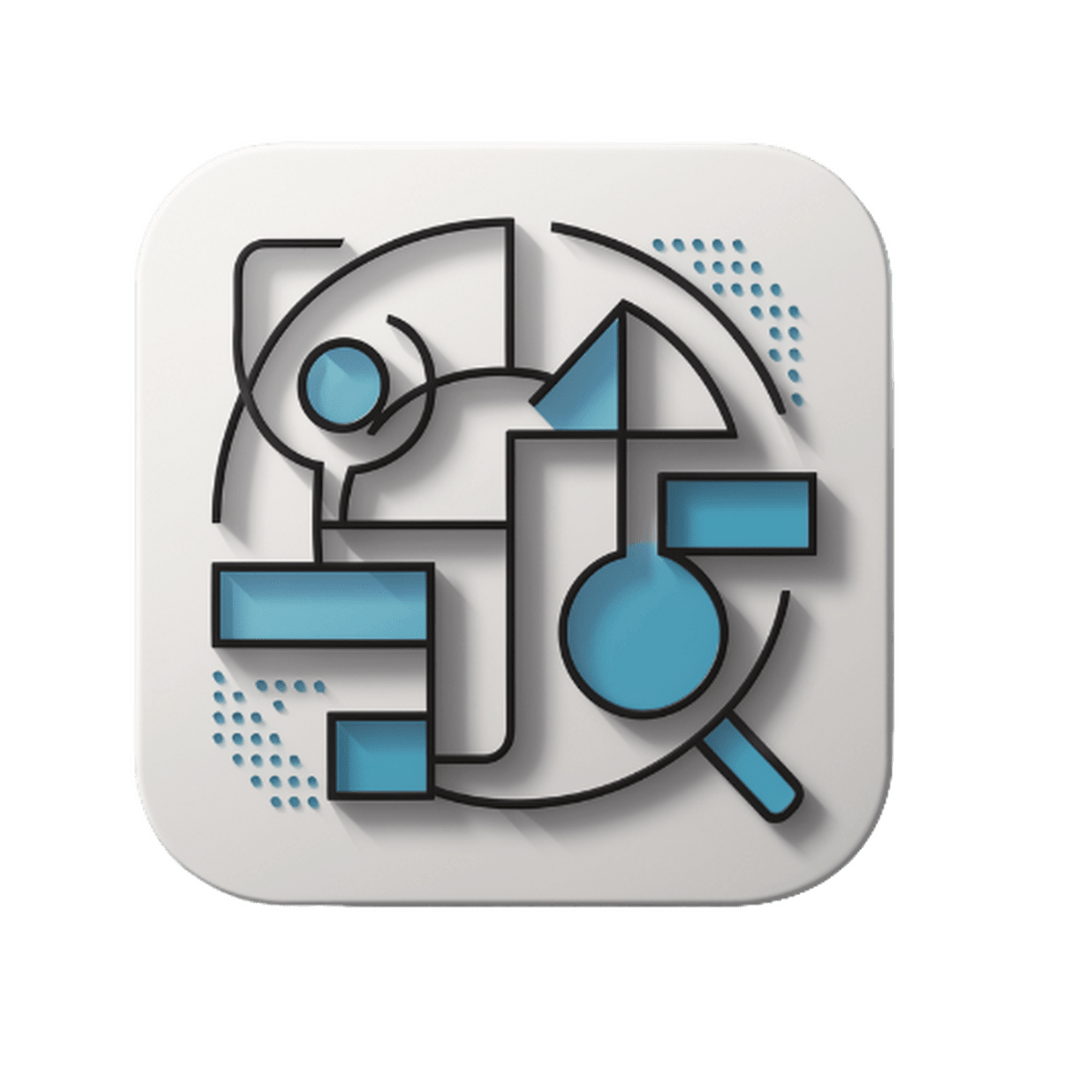 "Big Data Analysis icon by Las Cucarachas Digital Marketing and Business Development Agency, showcasing interconnected data nodes and a magnifying glass in blue and white."