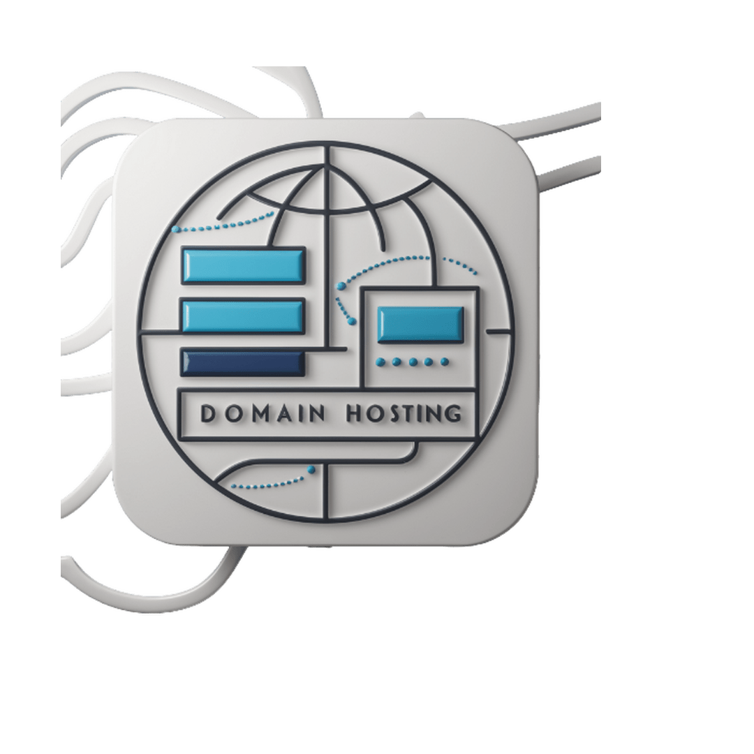 "Domain Hosting icon by Las Cucarachas Digital Marketing and Business Development Agency, showcasing a server and a globe in blue and white."