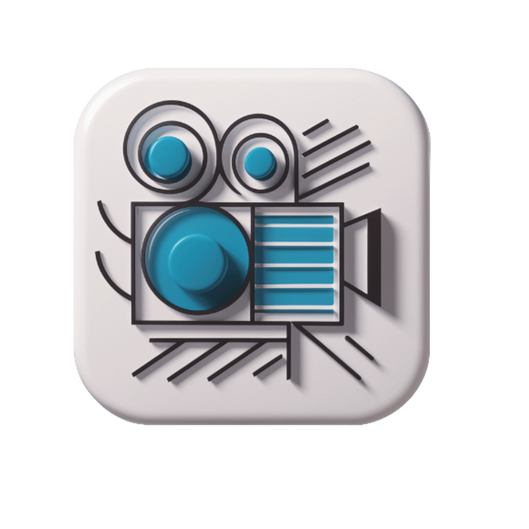 "Video Production icon by Las Cucarachas Digital Marketing and Business Development Agency, showcasing a camera and film strip in blue and white."